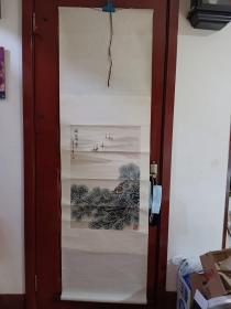 张登堂-湘江晓雾  精品山水作品1张（原装旧精裱绫裱，立轴。画心尺寸:66*44cm）作品终生保真【货号：W10】详见书影，实物拍照