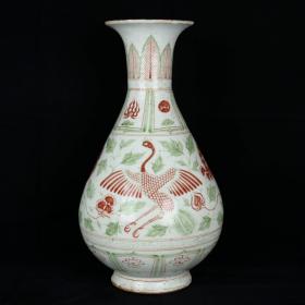 元红绿彩凤凰戏牡丹纹玉壶春瓶 高46厘米 直径26厘米