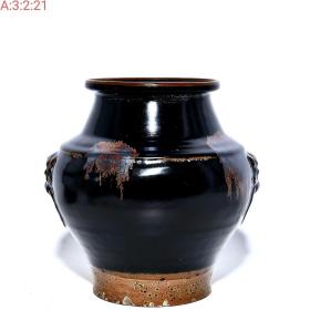 旧藏吉州窑：瑞兽罐。  尺寸21×22厘米