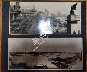 高清 大尺寸 民国 1930年 银盐 共4 张 老照片 上海外滩 浦东 苏州河 细节清晰 长27厘米 宽12 厘米