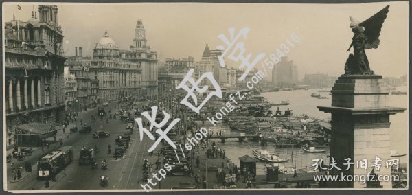 高清 大尺寸 民国 1930年 银盐 共4 张 老照片 上海外滩 浦东 苏州河 细节清晰 长27厘米 宽12 厘米