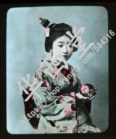 清末民初时期 彩色玻璃幻灯片 日本艺妓