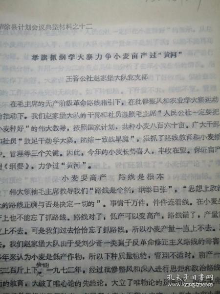 举旗抓纲学大寨力争小麦亩产过黄河