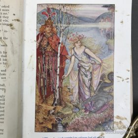 1910年《淡紫色童话》The Lilac Fairy Book，英文原版，白色漆布精装，苏格兰著名作家、世界童话收藏家安德鲁·朗格（Andrew Lang）的童话故事集，内收 H. J. Ford 插图50余幅，其中彩印插图6幅，整面插图20幅