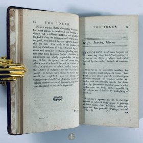 1783年英国伦敦《闲人》The Idler，第四版，第二卷，英文原版，棕色真皮精装，英国历史上最有名的文人约翰逊博士（Samuel Johnson）散文集，内收文章100余篇（两卷本），此版附增补论文