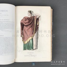 1876年《让·拉辛戏剧作品集》Oeuvres de Jean Racine，法文原版，宝蓝色真皮拼彩画纸精装，法国剧作家让·拉辛（Jean Racine）著作，被誉为17世纪最伟大的剧作家，内收剧作人物版画20幅