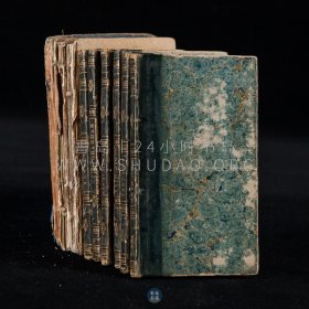 1800-1803年《儿童知识读物》The book-case of knowledge，九种九册，皮革拼彩画纸软精装，英国 John Wallis 整理的儿童启蒙书籍，涵盖了英雄主义、简单算术以及地理和天文知识，内收大量动植物铜版画插图