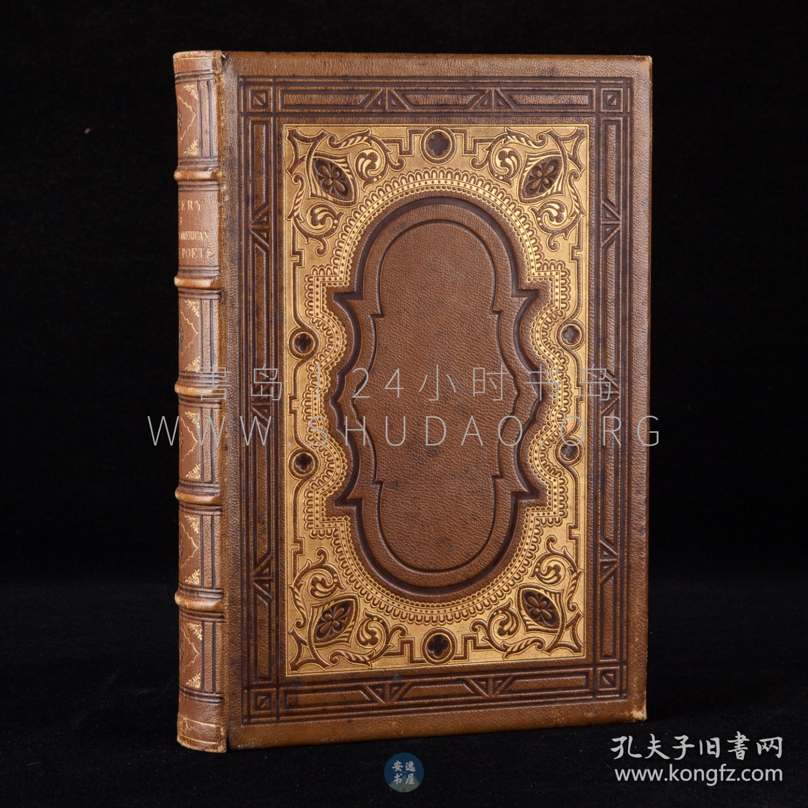 1860年《英美杰出女诗人画廊》A Gallery of Distinguished English & American Female Poets，英文原版，棕色真皮精装，雕花烫金，美国教育家亨利·科佩（Henry Coppée）著作，收录英美知名女诗人五十余人，诗作160首，内收钢版画插图100余幅