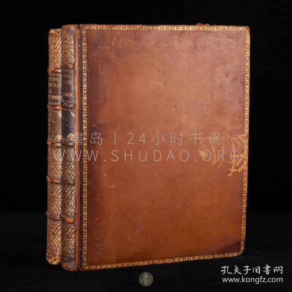 1819年英国伦敦《约翰·伊夫林回忆录》，两卷全，英文原版，棕色全皮精装，英国书商 James Toovey（1814-1893）装帧，英国皇家学会创始成员约翰·伊夫林（John Evelyn）的传记、日记及著作等，英国古物学家 William Bray 编辑，其日记是研究当时英格兰社会的重要资料，内收卷前铜版画10余幅（肖像2幅），另1623年伦敦德普特福德对开地图1幅、伊夫林家族世系表折页1幅