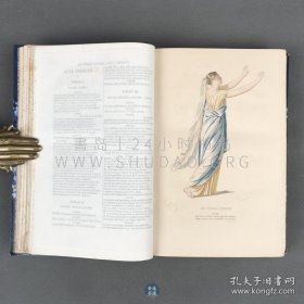 1876年《让·拉辛戏剧作品集》Oeuvres de Jean Racine，法文原版，宝蓝色真皮拼彩画纸精装，法国剧作家让·拉辛（Jean Racine）著作，被誉为17世纪最伟大的剧作家，内收剧作人物版画20幅