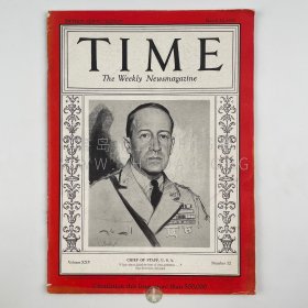 稀见！1935年3月25日美国纽约《时代周刊》Time，系美国陆军元帅/五星上将麦克阿瑟（MacArthur）封面刊，此军装照亦是少见