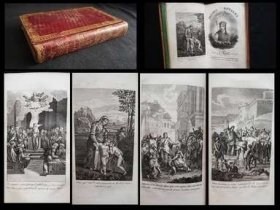 1810年左右《法国皇家时祷书》Heures royales，法文原版，红色真皮精装，扉页有1822年法国皇家宫廷顾问维克托·丹塞尔姆（Victor D'Anselme）签名，内收肖像及整页版画5幅