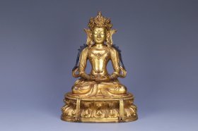 十八世纪 铜鎏金长寿佛造像、
