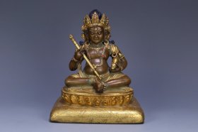 藏传 铜鎏金黄财神造像