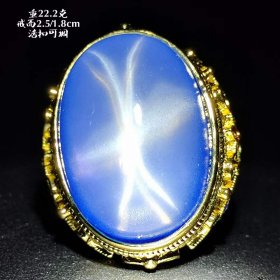 165_乾隆年制款，金镶嵌景泰蓝花卉蓝星光宝石戒指。