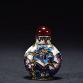 旧藏·老铜胎珐琅彩花卉纹鼻烟壶