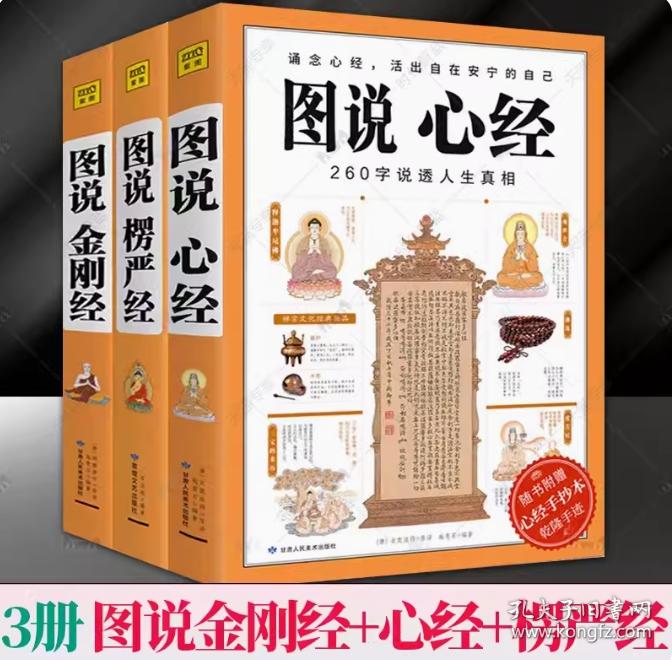共3册 图说金刚经+心经+楞严经 全套经典图解版文白对照 佛经佛学书籍初学者入门 经典十三经原文解释 经书禅修经文 读本 正版