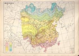 16开民国版 原版民国老地图1张：《全国气候图 温度》【从1947年7月出版的《中学适用中国地理教科图》中拆下来的，品如图】