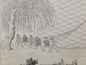 1837年中国题材铜版画《京杭大运河开通后，隋炀帝乘坐“龙周”巡游江都（今扬州）L'Empereur Yang-ti dynastie Soui se promene sur ses vaisswaux de parade》尺寸20.7*12.6厘米，出自1837年法文系列丛书：宇宙，对所有民族的历史和描述的中国部分，