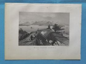 1860年钢版画 大清国之《香港码头hong-kongs hamn》尺寸23*16.8厘米，依据英国建筑师、水彩画家，托马斯•阿罗姆(Thomas Allom,1804-1872)绘画作品，雕刻师 lang，出自1860年瑞典文古籍，斯德哥尔摩出版