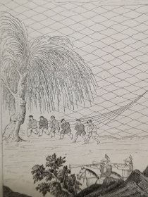 1837年中国题材铜版画《京杭大运河开通后，隋炀帝乘坐“龙周”巡游江都（今扬州）L'Empereur Yang-ti dynastie Soui se promene sur ses vaisswaux de parade》尺寸20.7*12.6厘米，出自1837年法文系列丛书：宇宙，对所有民族的历史和描述的中国部分，