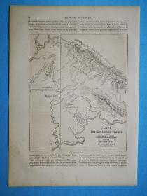 1864年老旧地图 《美国.内布拉斯加州荒地地图carte des mauvaises terres du nebeaska》整版画页，反面有字，尺寸29.5*21.2厘米，出自1864年法文古籍旅游杂志，由美国地质队的约翰·埃文斯汇编dressee par john evans du corps geologique des etats-unis，由法国地图雕刻师chez Erhard雕刻