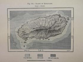 1895年地图一张《韩国.济州岛ISLAND OF QUELPAZRT.》纸张尺寸26.5*18厘米，背面有字