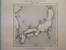 1895年地图一张，正反2幅《日本.对外贸易开放的港口PORTS OPEN TO FOREIGN TRADE；日本的航海路线JAPANESE LINES OF NAVIGATION .》纸张尺寸26.5*18厘米