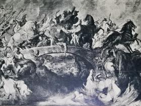 1903年鲁本斯作品《亚马逊之战de slag der amazonen》尺寸32*24.2厘米--出自佛兰德斯画家彼得·保罗·鲁本斯（Peter Paul Rubens1577-1640）油画作品，藏于德国慕尼黑老绘画陈列馆 ，荷兰出版
