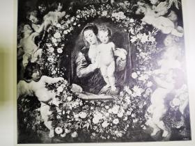 1903年鲁本斯作品《戴花环的圣母onze lieve vrouw in een bloemenkrans》尺寸32*24.2厘米--出自佛兰德斯画家彼得·保罗·鲁本斯（Peter Paul Rubens1577-1640）油画作品，藏于德国慕尼黑老绘画陈列馆，荷兰出版