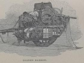 1907年中国内容书页老画《满载的手推车loaded barrow》原始书页26.5x18.7厘米，出自1907年英文古籍，工艺为印刷