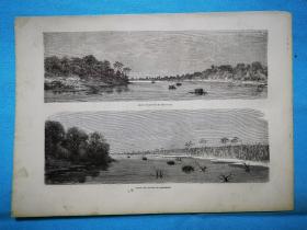 1864年木版画《秘鲁圣餐平原景观aspect des plaines de sacrement》整版画页，反面有字，尺寸29.5*21.2厘米，