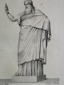 1814年铜版画《雕塑-古印度酒神bacchus indien》尺寸17.3*27厘米，藏于巴黎卢浮宫博物馆，选自《法国博物馆藏画集》