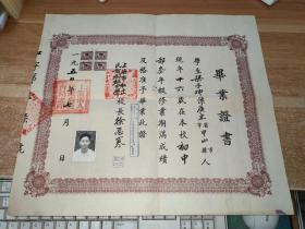 50年上海市私立民智初级中学毕业证书（有税票）