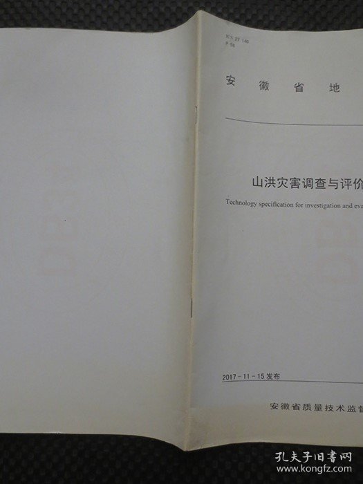 安徽省地方标准标准：山洪灾害调查与评价技术规程