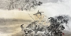 戴顺智 人物横幅（风雨图） 手绘国画