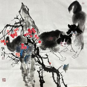 王纯祥 花鸟斗方（秋韵图） 写意国画手绘水墨画