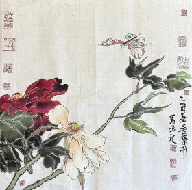 吴冠南  双勾设色之一《蝶恋花》 手绘水墨画