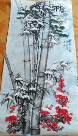 包邮一级美术师冯天石的《岁寒三友》画心未裱尺寸139*69 低价防漏，