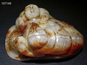 249_明代和田玉【老少同乐】摆件 玉质油润细腻，雕刻精美，沁色自然完美。
