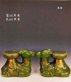 463_美品·精工细作满工青釉珐华彩填金龙纹鹿墩一对。（祥鹿温顺为人喜，仿生落座为心安）