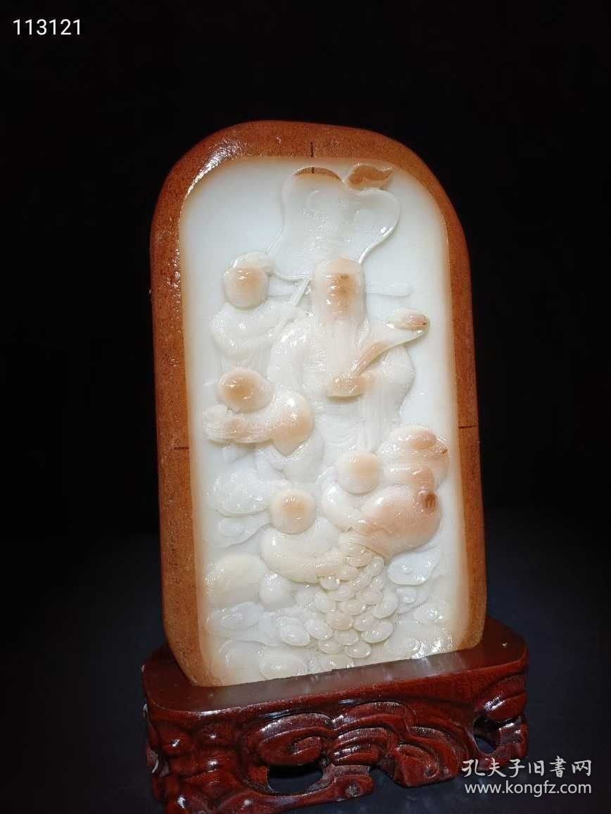 点击查看原图 234_和田玉籽料【财神送宝】摆件 玉质油润细腻,纯手工雕刻,打灯通透,品相完美