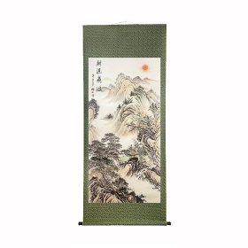 艺术微喷-装裱卷轴山水画【财源广进】，尺寸：165x65cm，