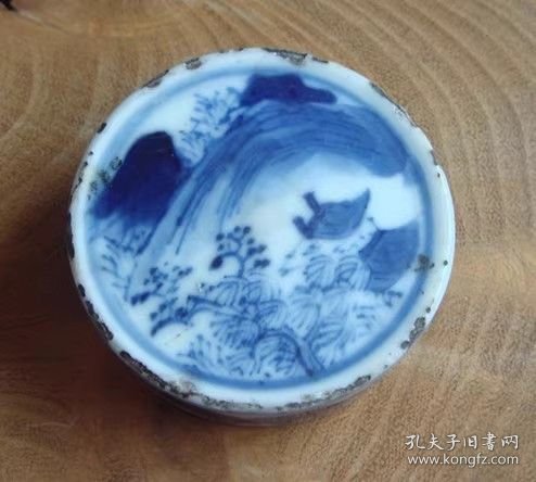 收藏品清代青花山水纹罐盖ZYTA1867