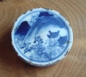 收藏品清代青花山水纹罐盖ZYTA1867