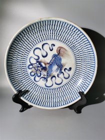乾隆青花釉里红狮子绣球梵文大盘