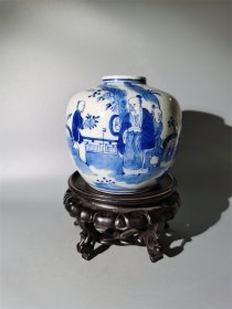 光绪青花陶渊明爱菊茶叶罐