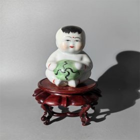 建国初粉彩童子摆件 古玩古董收藏青花粉彩浅绛彩刻瓷单色釉