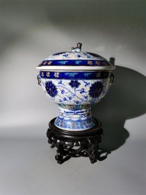 光绪青花加彩缠枝莲温锅