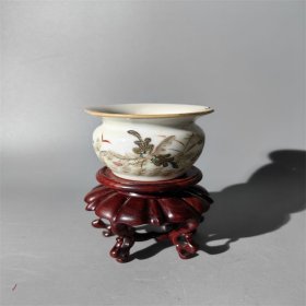 同治粉彩描金蝶恋花鸟食罐 古玩古董收藏青花粉彩浅绛彩刻瓷